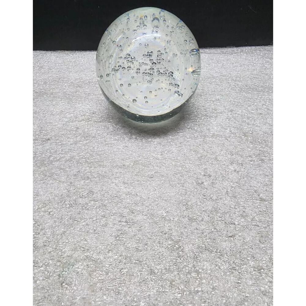 Large 4" Paperweight Clear Controlled Bubbles Glass Sphere W/ Flat Bottom Box 4